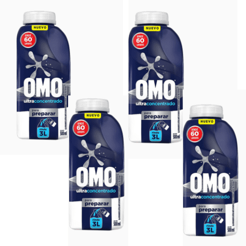Pack X4 Detergente Liquido Para Diluir Omo 500Ml Rinde 3Lts