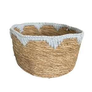 Oem - Macetero Cesto Canasto Maceta De Mimbre Borde Gris Mediana