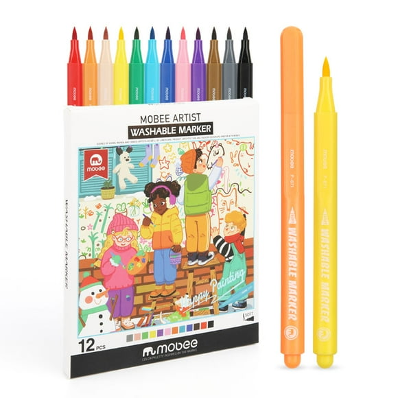 Lápices Marcadores Plumón 12 Colores Lavables Niños
