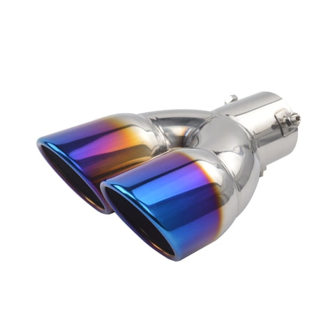 Xusx111 - Silenciador De Escape Doble De Entrada, Escape De Cromo, Amortiguador De Escape De Tubo Doble De Perno Universal (Azul, Curvo)