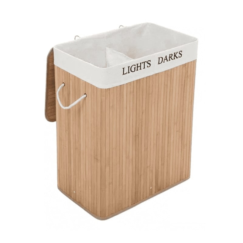 Genérico - Cesto Canasto De Bambu Para Ropa Doble 65cm Grande Con Tapa Claro