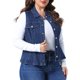 thumbnail image 4 of Chaleco de mezclilla recortado con dobladillo peplum, cuello con solapa, sin mangas, abotonado, casual, con bolsillos para mujer de talla grande Agnes Orinda 1X Azul oscuro, 4 of 6