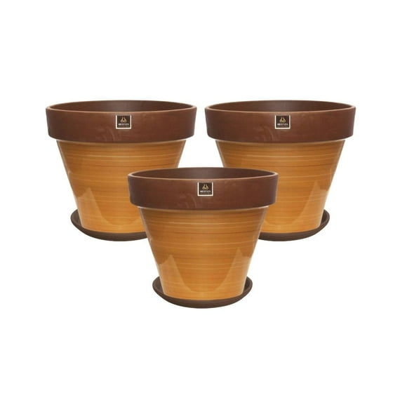 Set de 3 Maceta Kony 19cm Morena Mostaza y sus platos