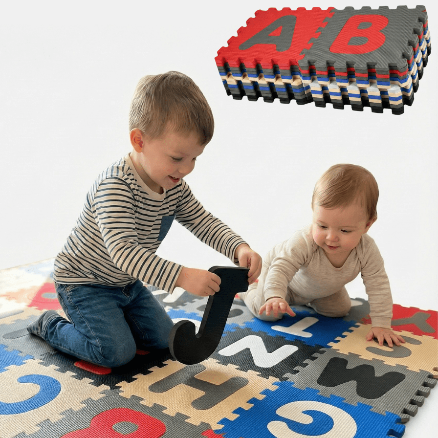 Dulce Abrazo - Alfombra Antigolpes Bebé Eva Piezas 30x30 Con Letras A - Z Multicolor Abecedario