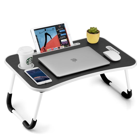 Mesa plegable para portátil FISYOD con portavasos y ranura para tableta