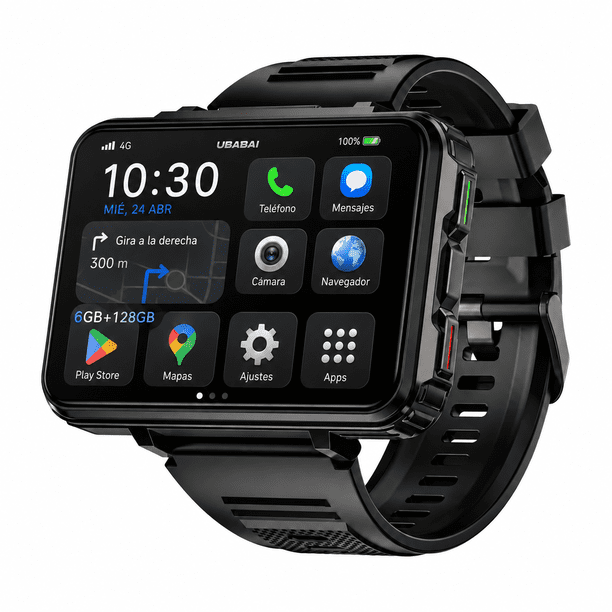UBABAI Smartwatch Android 4G LTE con Tarjeta SIM Reloj Teléfono Independiente Pantalla Táctil 2.4" WiFi GPS y Apps Android 6GB RAM + 128GB ROM