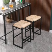M&Ms - Set Of 2 Water Hyacinth Woven Bar Stools For Kitchen Counter Water Hyacinth Grass Backless Barstools With Footrest (Water Hyacinth Backless)
