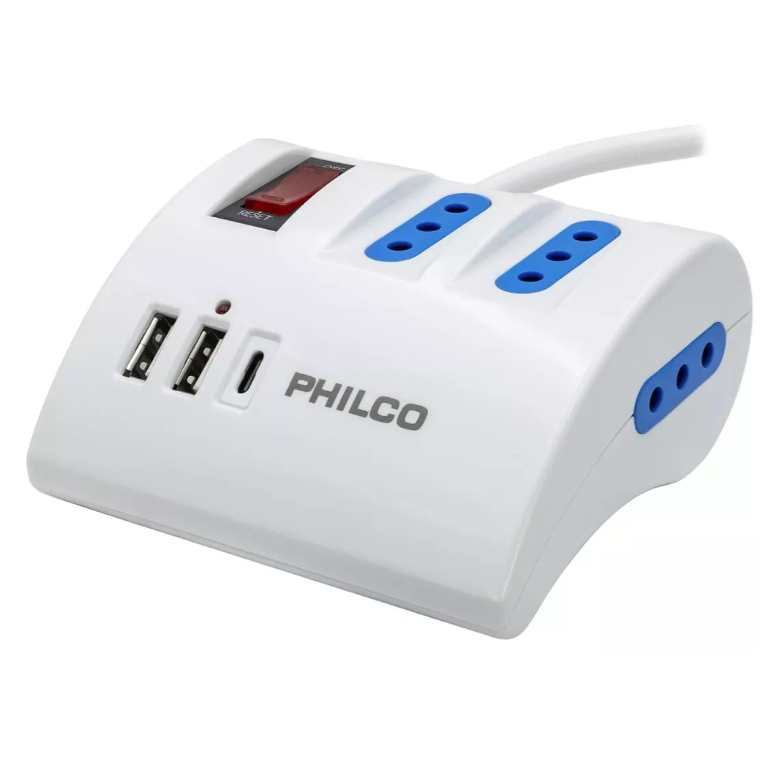 Philco - Zapatilla Alargador Extension De Escritorio Usb C Blanco