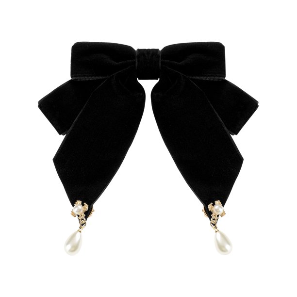 INSPIRE CHIC Broche de Lazo de Cinta de Terciopelo Retro para Mujer, Pajarita Preatada, Broche de Lazo Grande, Alfiler Negro