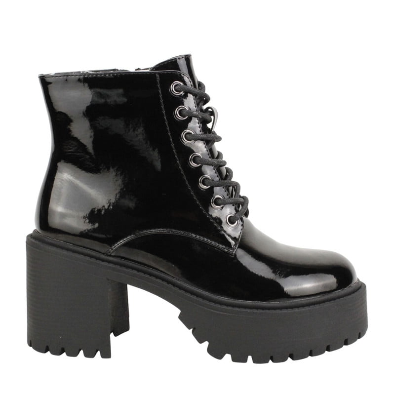 Botín New Walk Plataforma Mili Negro Brillante