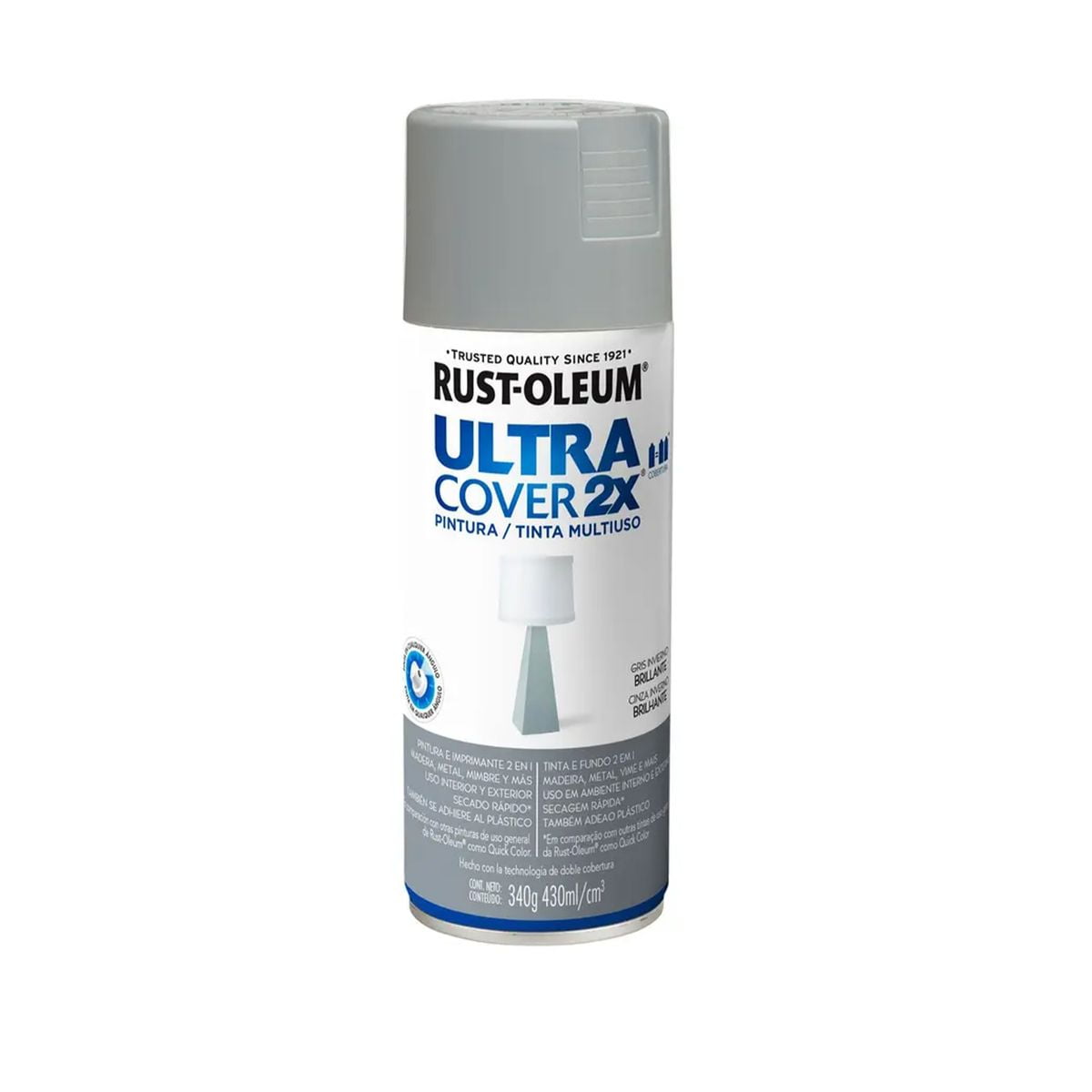 Rust-oleum - Pintura En Spray Ultra Cover 2x Multiuso Gris Invierno Brillante 340 G