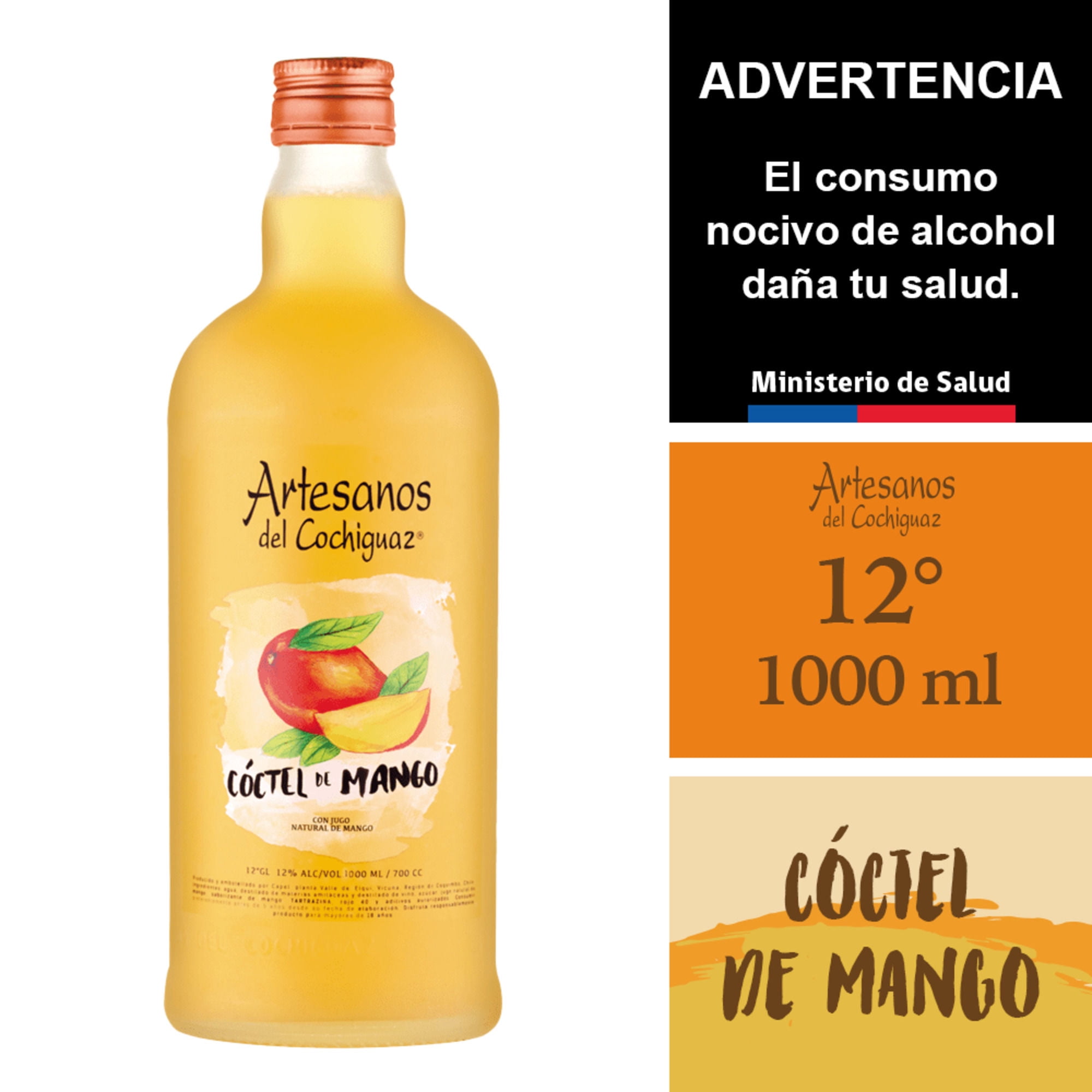 Cóctel Pisco Sour Mango 12° Botella 1 L Artesanos del Cochiguaz