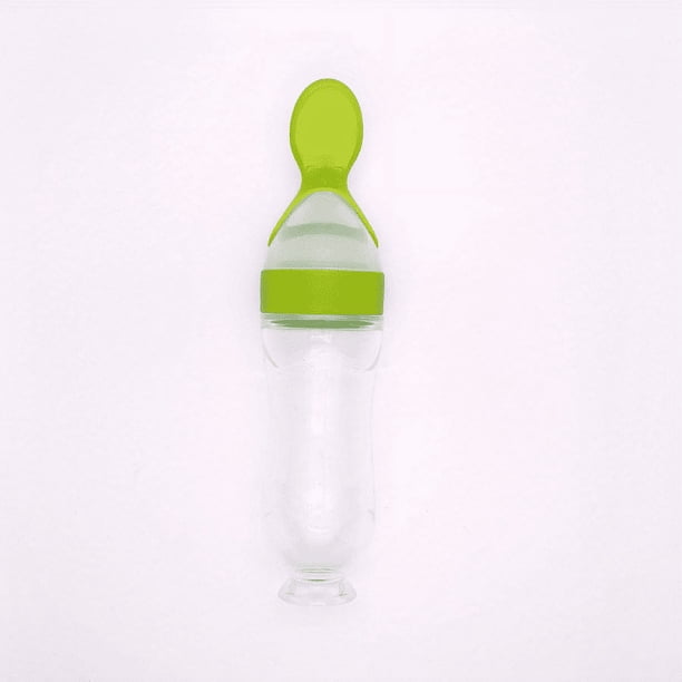 Baby Food Feeder, Infants Silicone Feeding Bottle With Spoon And Suction, Toddler Food Processor ,90ml Children Food Rice Paste Spoon Tableware