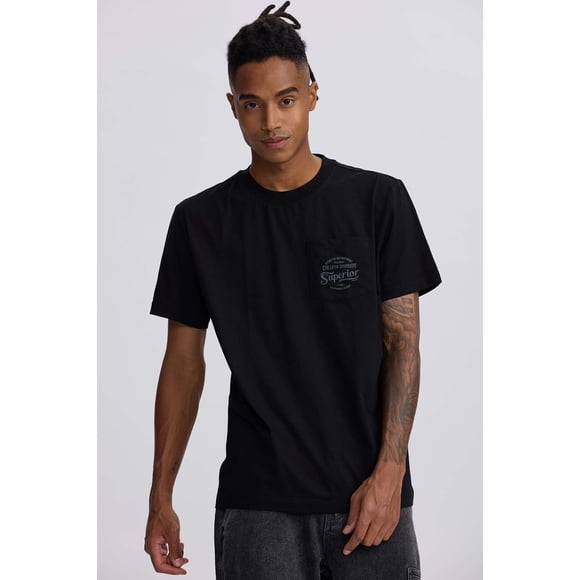 Polera Hombre Bolsillo Contraste Negro