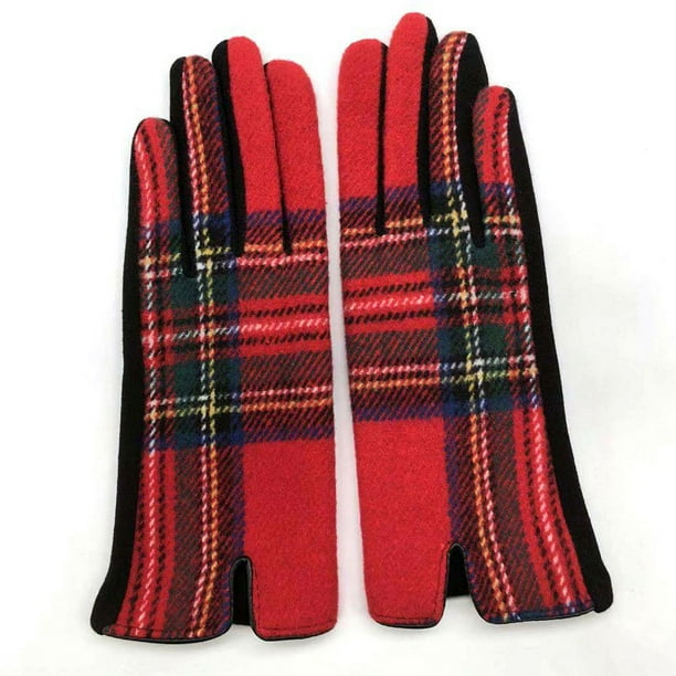 Guantes cálidos de lana escocesa a cuadros simétricos de moda para otoño e invierno, guantes de montar para mujer a prueba de frío