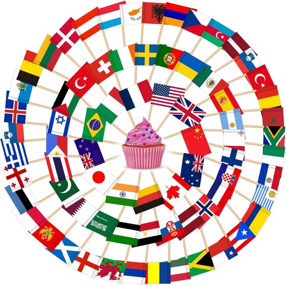 AhfuLife 100pcs Country Flag Toothpicks Mini International Flags