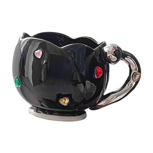 Bothyi - Taza De Tulipán De Cerámica, Tazas De Café Espesadas Novedosas Para Regalo De Cumpleaños, Jugo, Hogar, Negro