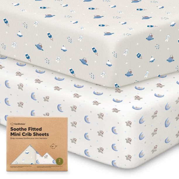 Paquete de 2 Sábanas Mini para Cuna Ajustables - 38x26 para Cunas Portátiles, Algodón Orgánico, Suave y Transpirable, Ropa de Cama Neutral para Niños y Niñas (Cosmo)