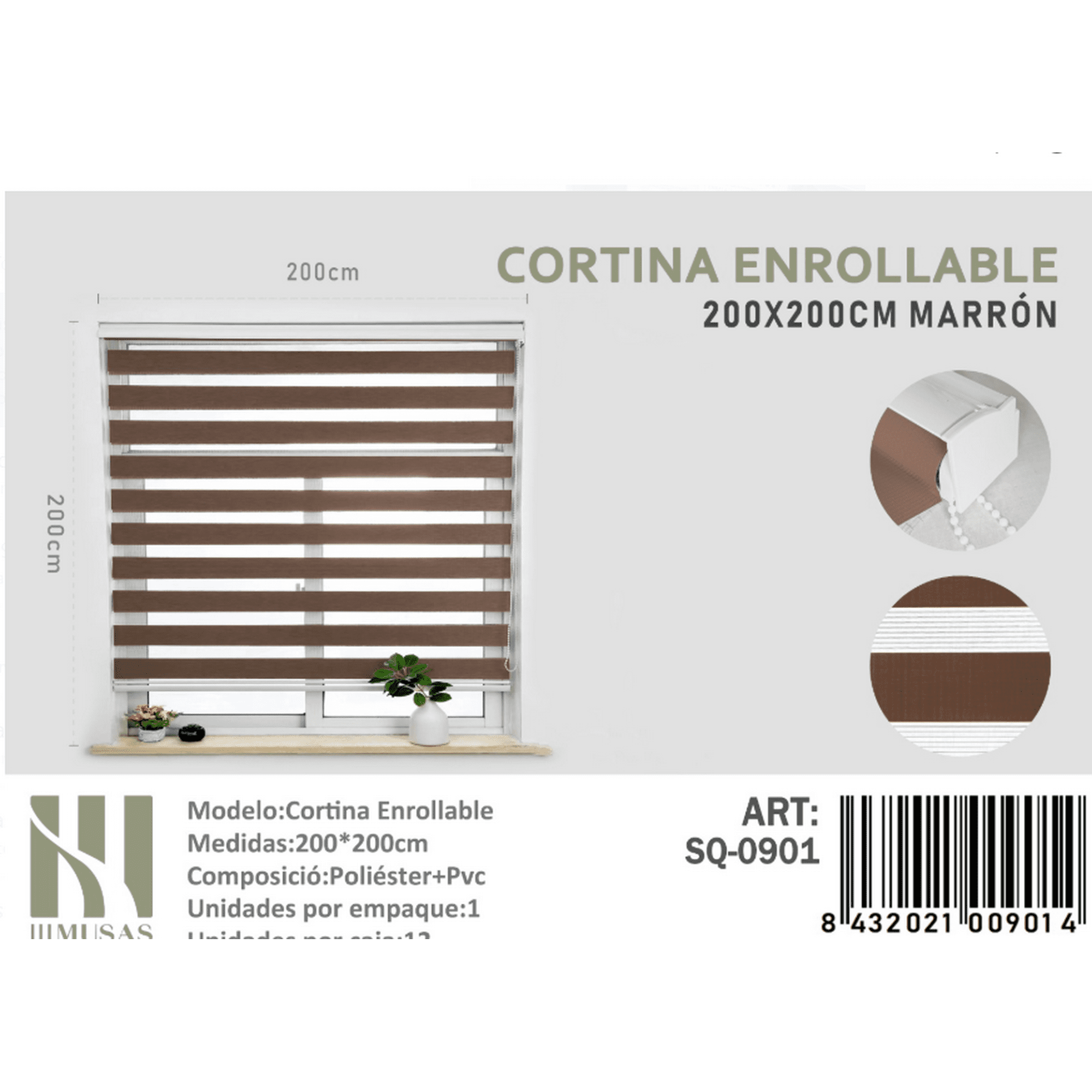 Mundo Shopping - Cortina Enrrollable Color Marron 200x200cm Iii Musas
