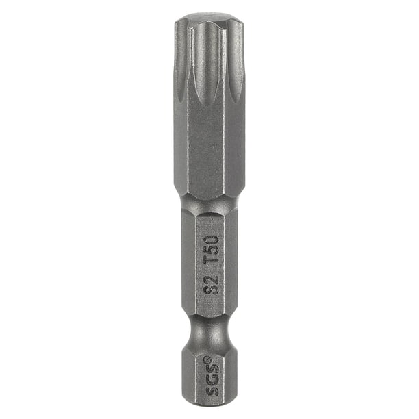 Uxcell T50 Punta de Destornillador de Cabeza Torx 1/4" Vástago Hexagonal 2" (50mm) Largo Magnético Sin Punta de Agujero Estrella de 6 Puntos