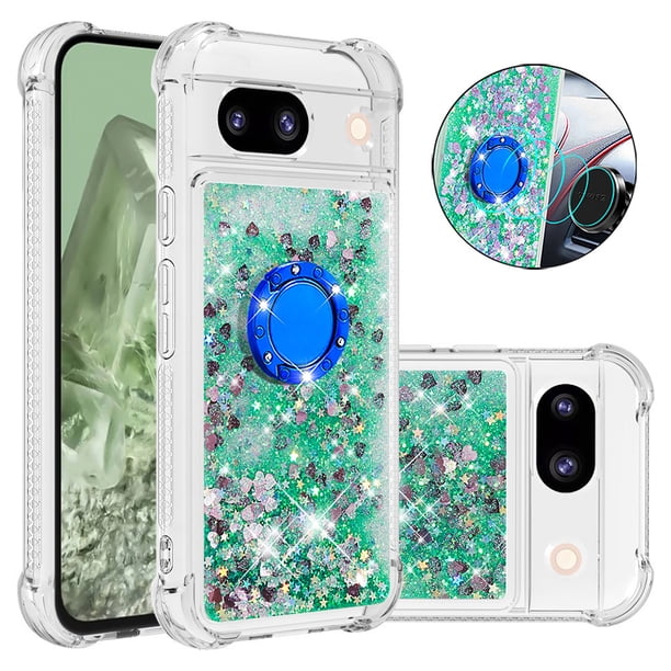 Funda Para Google Pixel 8a Con Brillo Líquido, Protección Completa Y Soporte De Anillo Giratorio