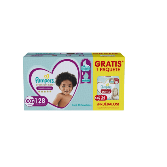 Pañal Pampers Premium Care Xxg 128 Un + Pañal Pants Xxg 24 U
