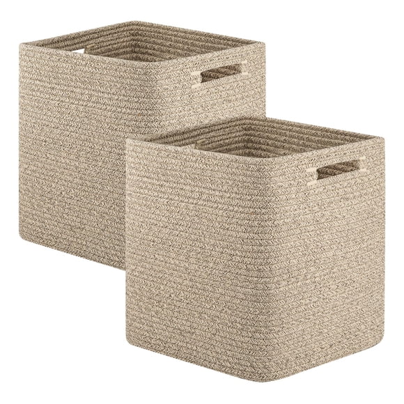 Cubos de almacenamiento OIAHOMY, 28 x 28 x 28 cm, 100% algodón, color marrón, paquete de 2