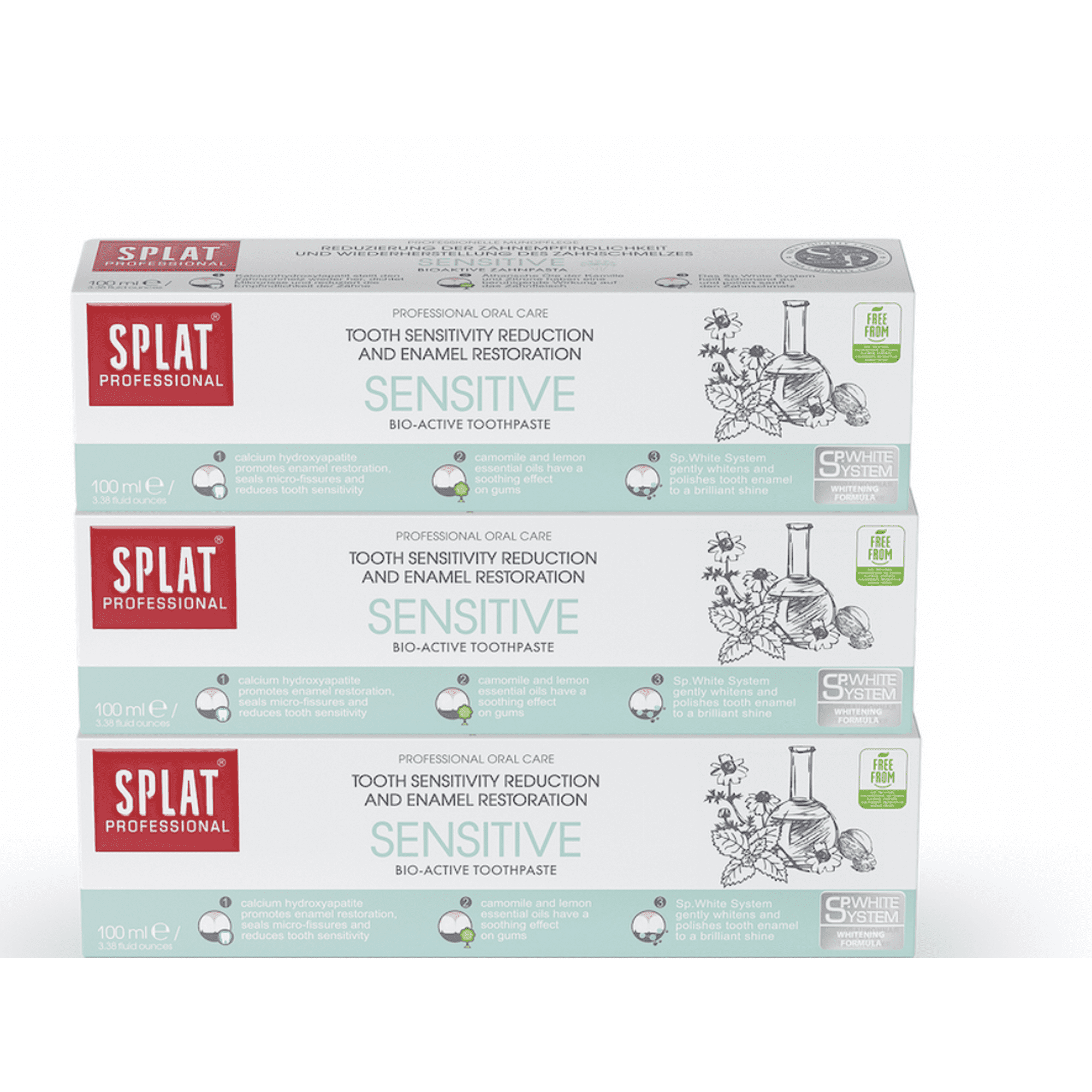 Splat - Pack 3 Pasta Dental Para Dientes Sensibles Sensitive. Sin Fluor 100ml