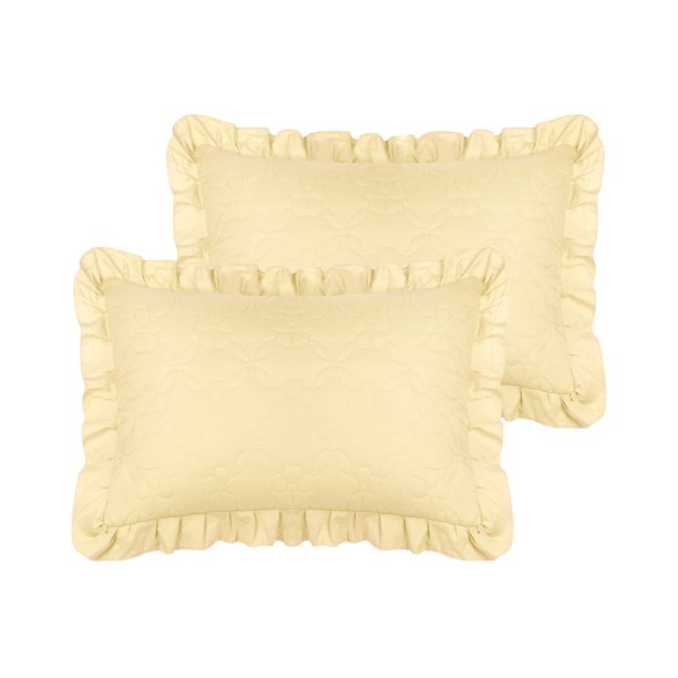 REGALWOVEN Funda de Almohada con Volantes Anchos, Juego de Fundas de Almohada de Cama con Cierre de Sobre, Set de 2, Reina Amarillo