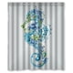 thumbnail image 1 of Cortina de ducha de caballito de mar azul y verde con ganchos, tamaño 60 x 72 pulgadas, 1 of 3