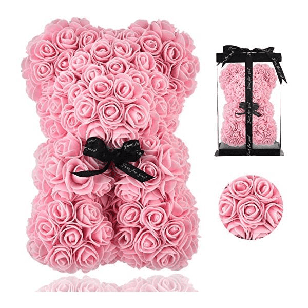 Movi - Oso De Rosas Rosadas Con Caja Transparente Y Cinta