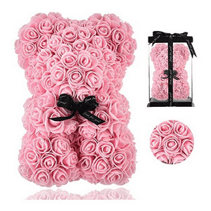 Movi - Oso De Rosas Rosadas Con Caja Transparente Y Cinta