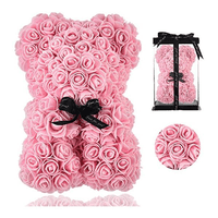 Movi - Oso De Rosas Rosadas Con Caja Transparente Y Cinta