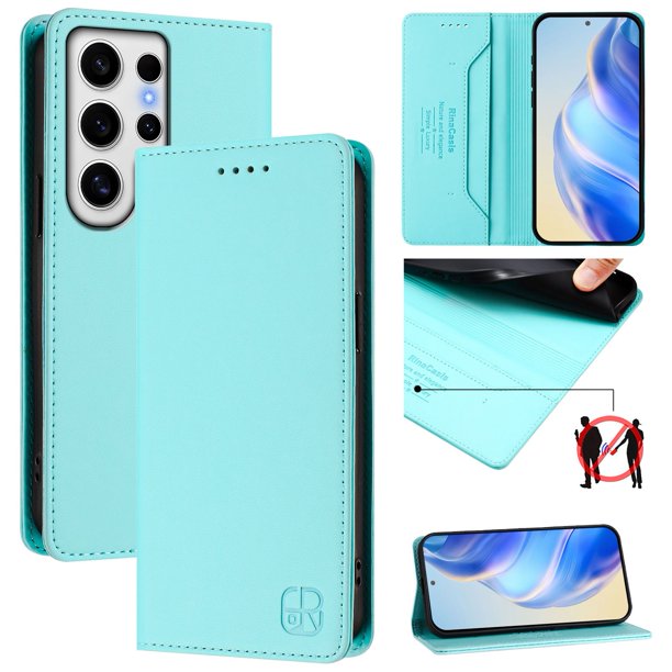 Funda Billetera con Soporte para Samsung Galaxy S24 Ultra Bloqueo RFID Plegable Verde menta