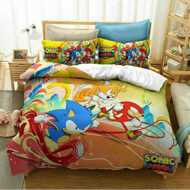 Sonic The Hedgehog Cartoon Quilt Duvet Cover Set Bed Linen Children Bedding3-Piece Bedding Set