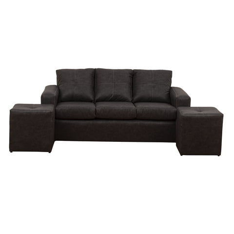 Muebles América - Living Emilia Sofá 3 Cuerpos + 2 Pouf Cuero Auris Negro
