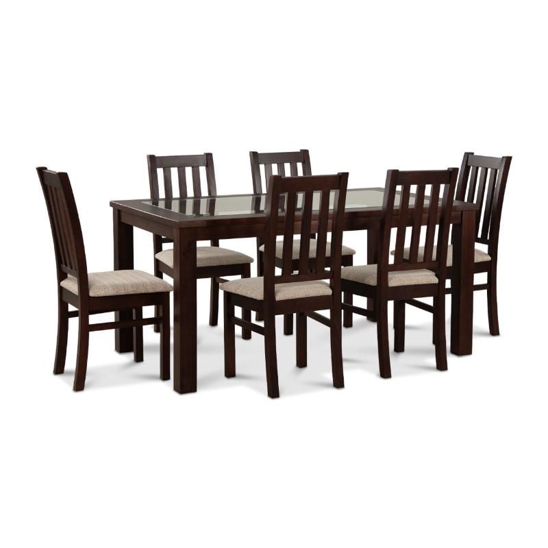 Cic - Comedor Ñuble Vidrio Con 6 Sillas Chocolate - Beige