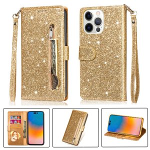 Funda Para Foxdock Elegante Funda Iphone 14 Pro Max Glitter Con Cremallera-Ideal Para El Uso Diario
