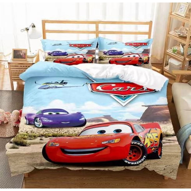 Lightning Mc-Queen 3 PCS Comforter Set with 2 Pillowcases,Lightning Mc-Queen Bedding Set Sheet Set for Kids Adults,All Season Lightweight