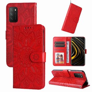Funda Tipo Cartera Foxdock Para Xiaomi Poco M3 , Diseño Girasol En Relieve, Cuero Pu, Cierre Magnético, Soporte Y Tarjetero