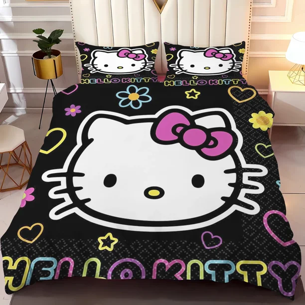 Hello Kitty Bedding Set for Teen Bedroom Sanrio Cute Polyester Various s Decor Ultra Soft Comfortable Cartoon Alien Baby Set Bed Sheets