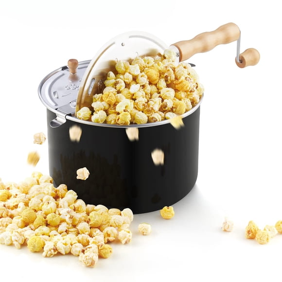 Popcorn Popper Cook N Home para estufa, aluminio, 6 litros, color negro