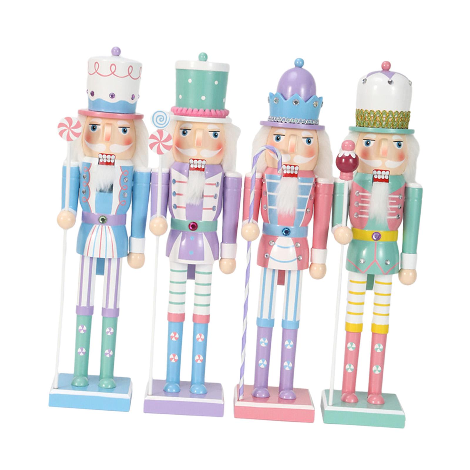 Magideal - 4 Piezas Adornos De Cascanueces De Navidad Muñeco De Cascanueces De Madera Estatuas Decorativas Marionetas Para Estantes Decoración Del Hogar Festival L