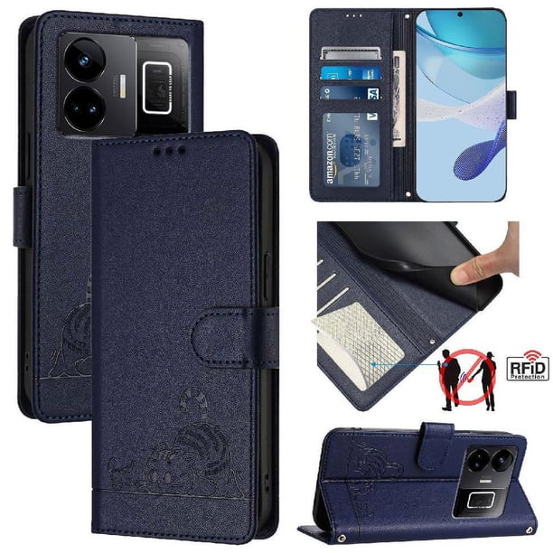 Funda tipo cartera FOXDOCK para Realme GT Neo 5 5G/Neo 5 SE 5G con soporte, ranuras, RFID, diseño de gato