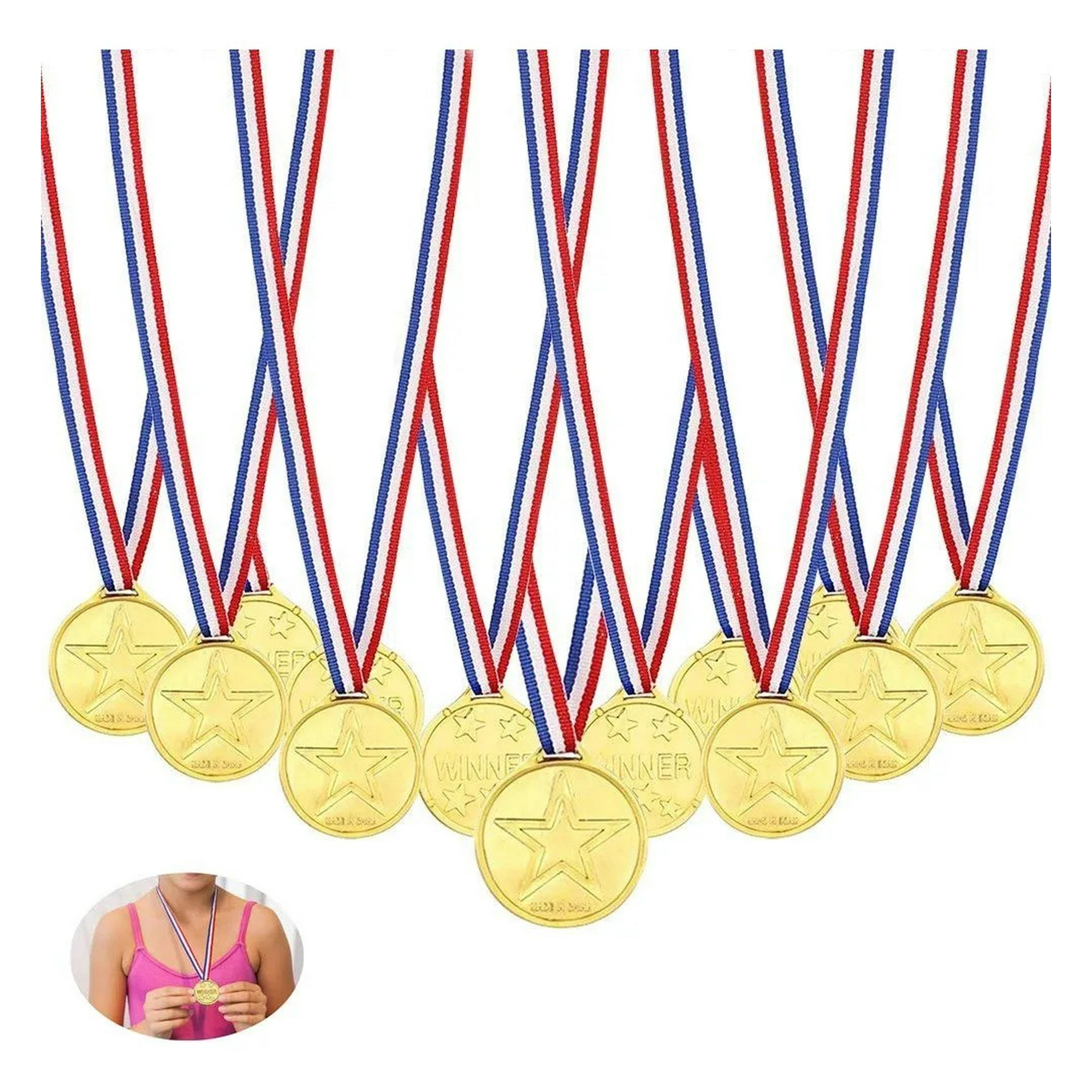 Genérica - 12pcs Medallas De Plástico Dorado Collares Cinta Para Deportes