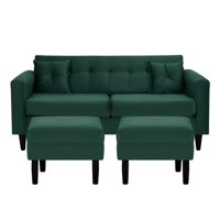 Bodevir - Sofa New Retro 3C + 2 Pouf Felpa 00 Verde Botella