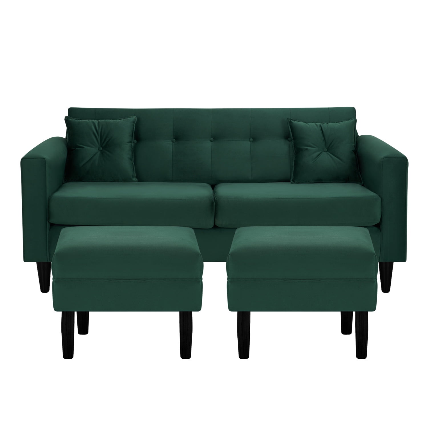 Bodevir - Sofa New Retro 3c + 2 Pouf Felpa 00 Verde Botella