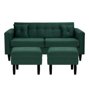 Bodevir - Sofa New Retro 3C + 2 Pouf Felpa 00 Verde Botella