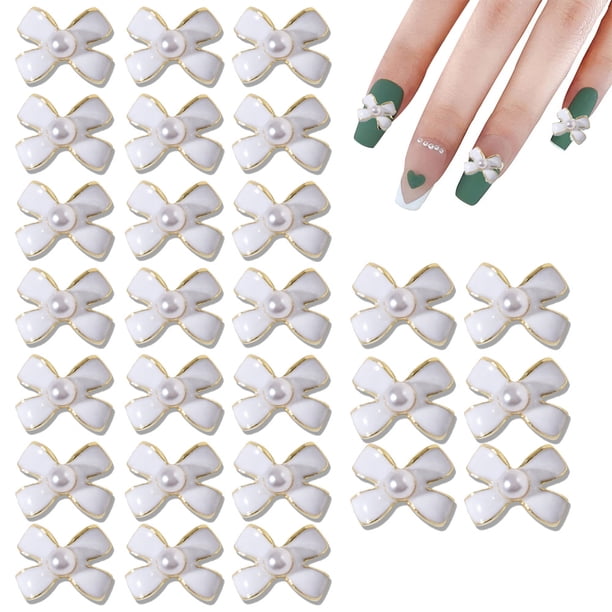 Adornos 3D para uñas con forma de lazo, 30 piezas de gemas de perlas con nudo de lazo para decoración de uñas, tachuelas de aleación de metal para manualidades de joyería y teléfono móvil.