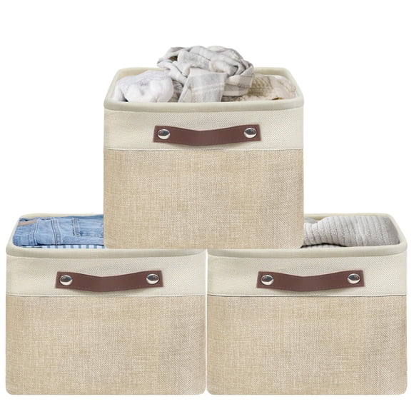 Simple Houseware Cubo de Almacenamiento de Tela Grande 3 Unidades Beige